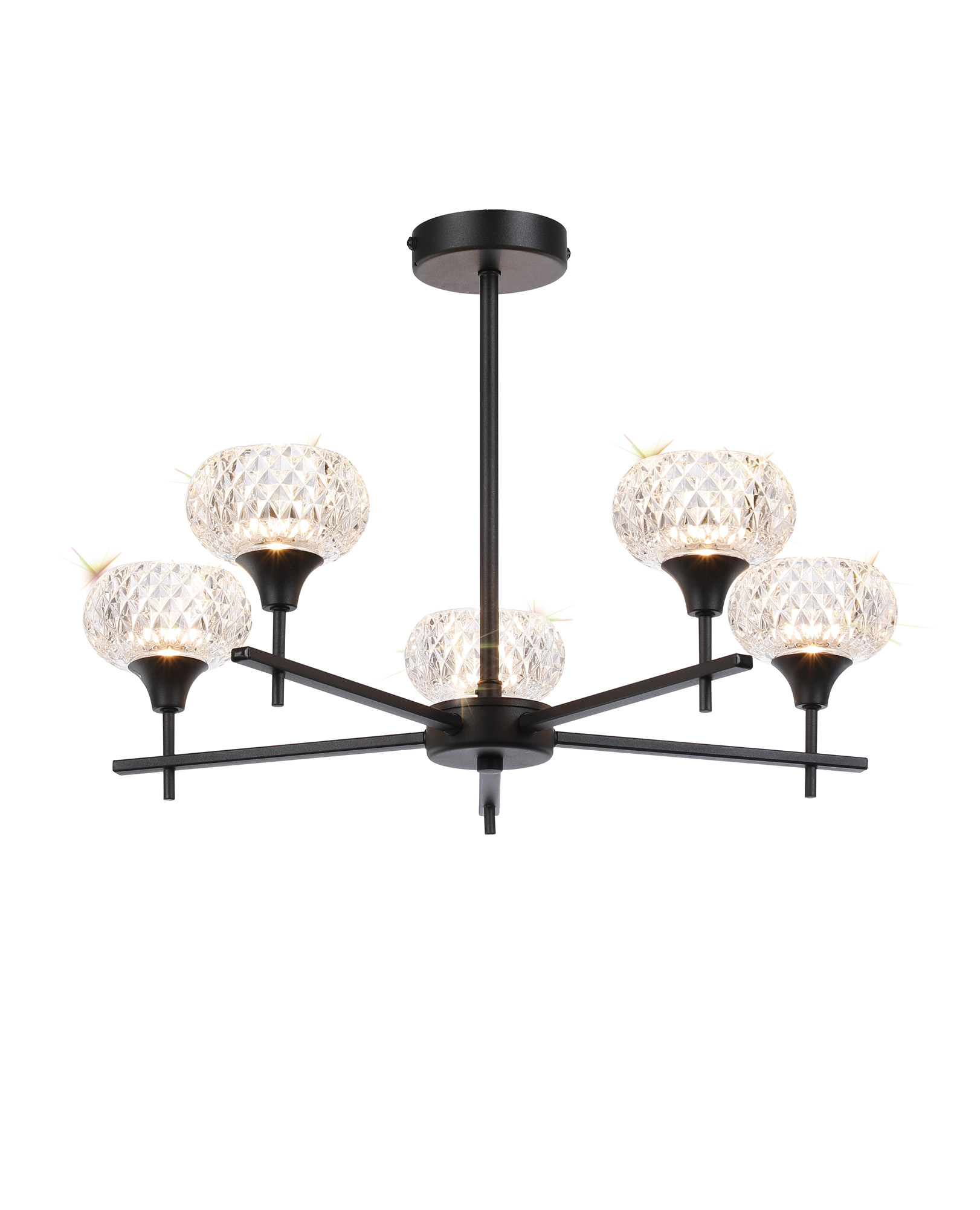 D0847BL  Aria Glass Fixed Pendant 5 Light IP44 Satin Black